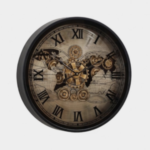 47cm Round Vasco Map Industrial moving cogs wall clock